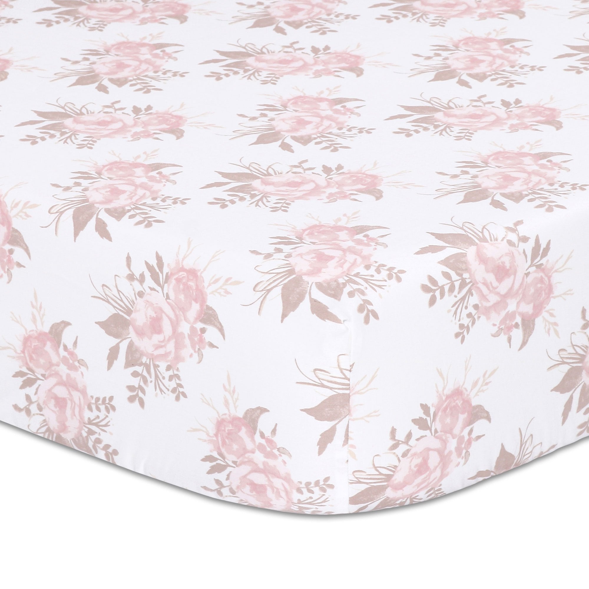 The Peanutshell Grace crib sheet with pink floral print offers a soft, comfortable sleep surface