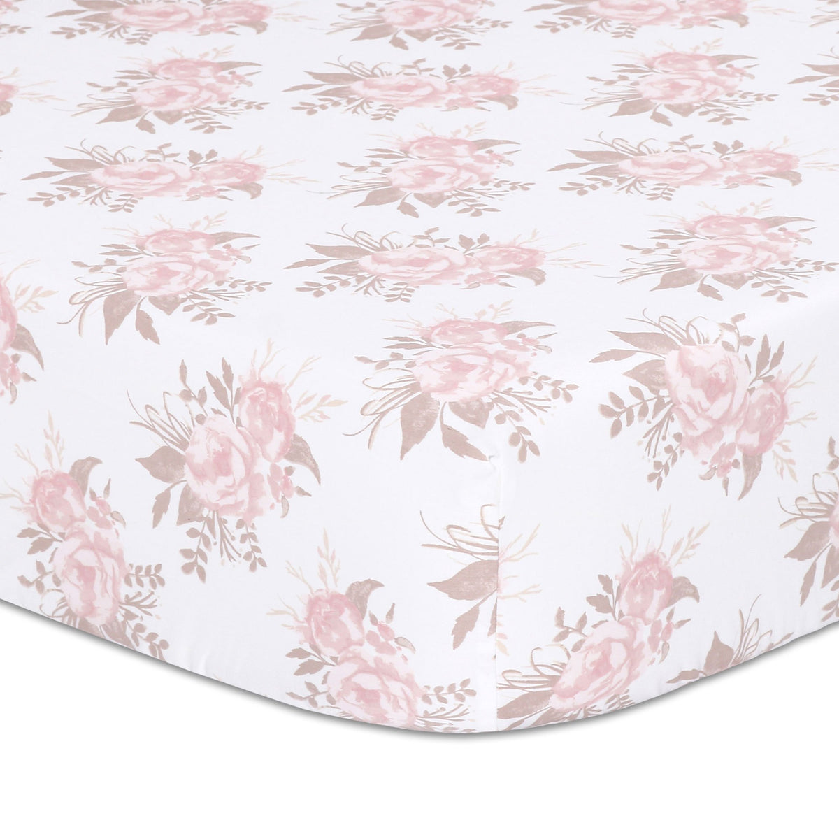 The Peanutshell Grace crib sheet with pink floral print offers a soft, comfortable sleep surface