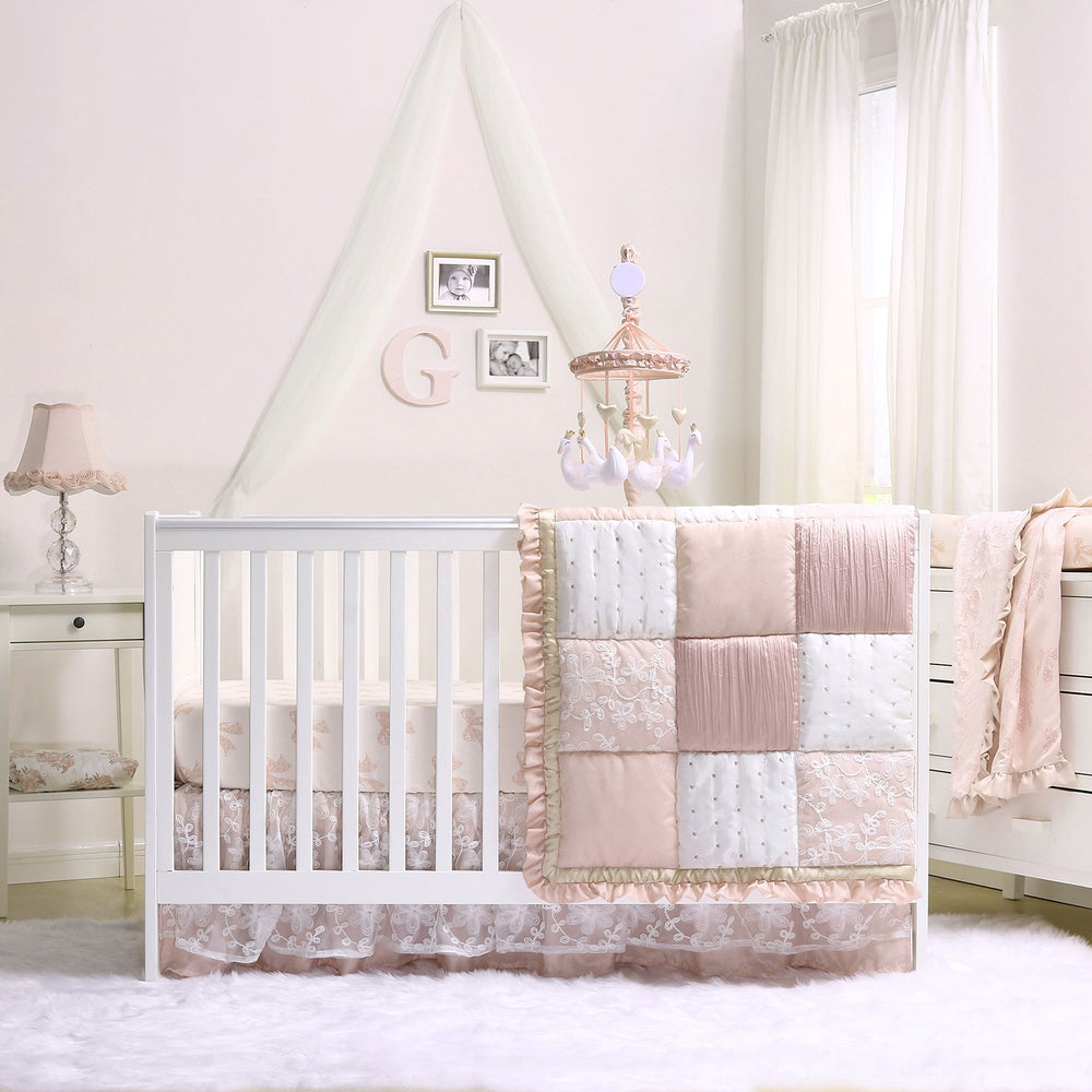 The Peanutshell Grace crib sheet with rosebud pattern is durable and easy to care for
