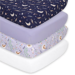 The Peanutshell Lunar Love crib sheets 4-pack for a soft, comforting baby girl's nursery.