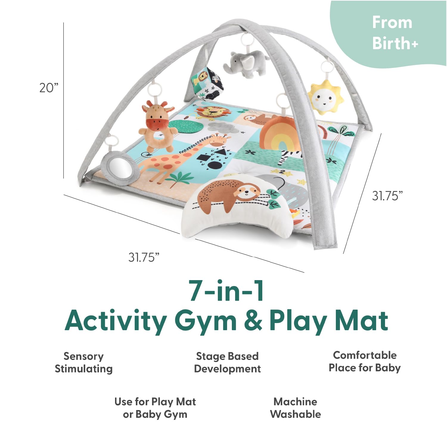 The Peanutshell safari hanging toys engage baby grasping and reaching skills.