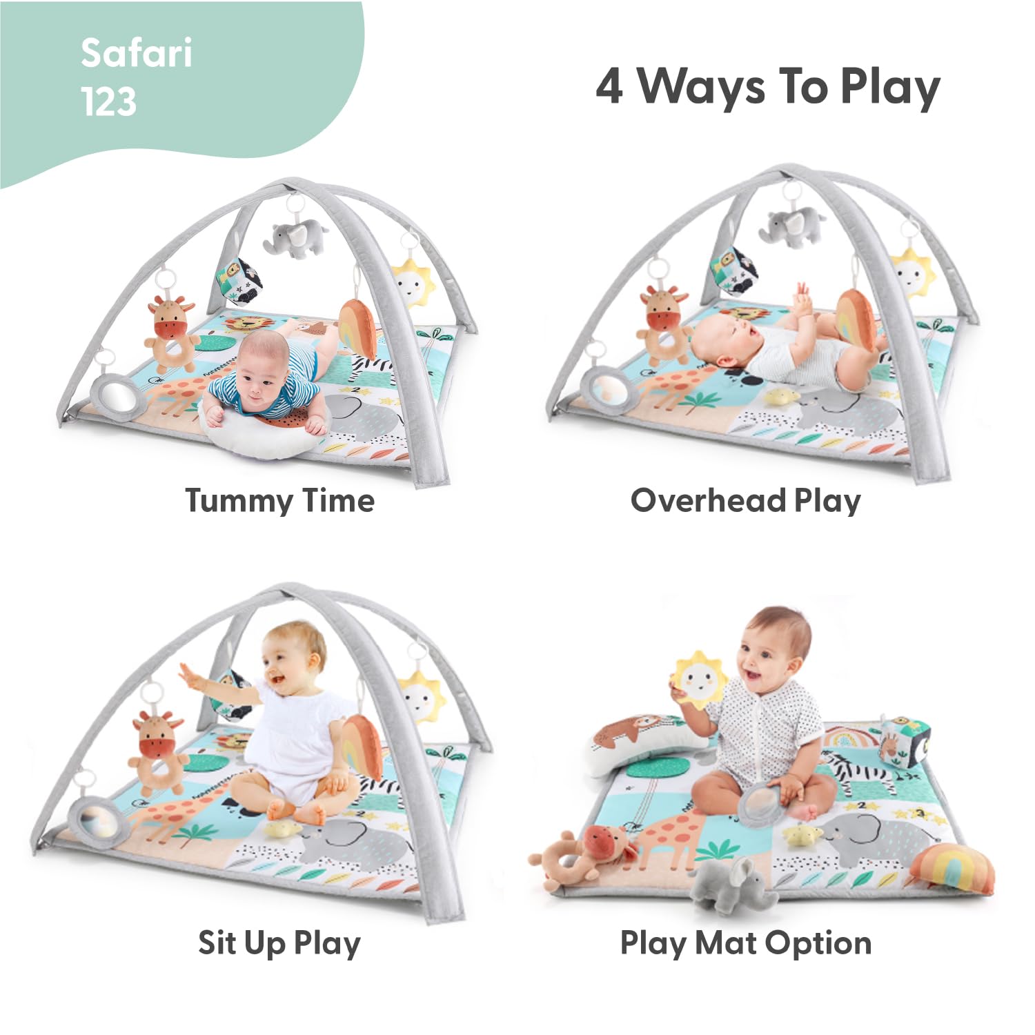 The Peanutshell safari play mat soft-padded for comfy tummy time.