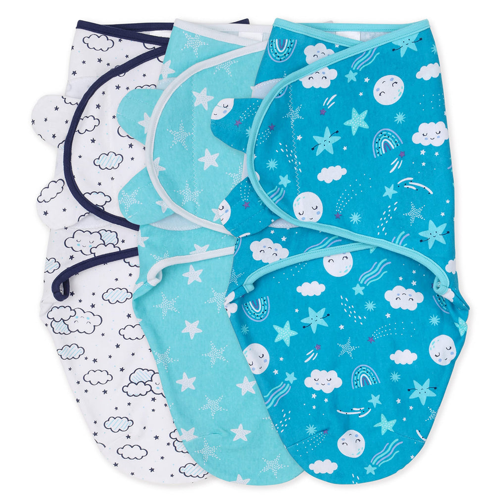 The Peanutshell Twinkle Twinkle swaddle with teal icon for secure, cozy sleep.
