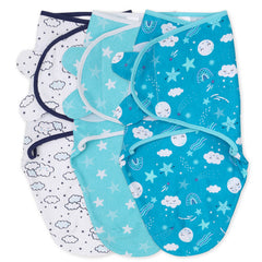 The Peanutshell Twinkle Twinkle swaddle with teal icon for secure, cozy sleep.