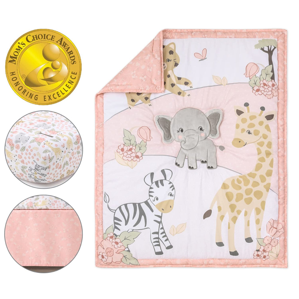 The Peanutshell Wildest Dreams fitted sheet with safari print fits standard cribs securely.
