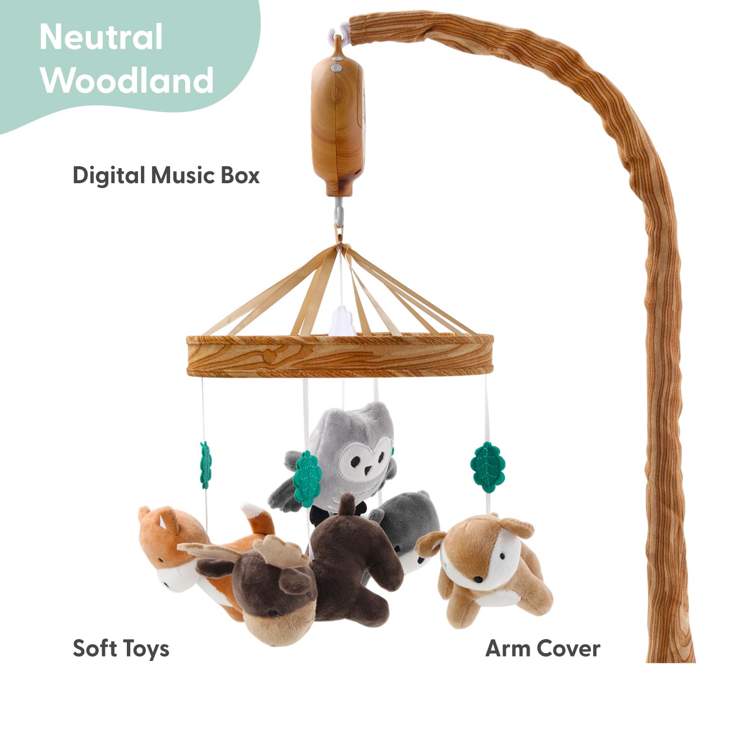The Peanutshell woodland animals mobile promotes calm cribs with gentle rotation