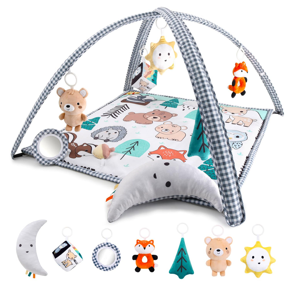 The Peanutshell woodland play gym with fox for tummy time and sensory exploration.