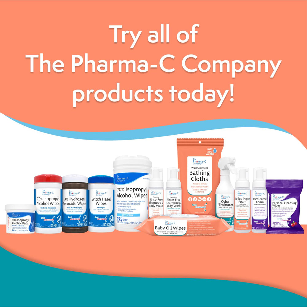 Hospice-safe cleansing cloths by The Pharma-C Company for caregiving scenarios