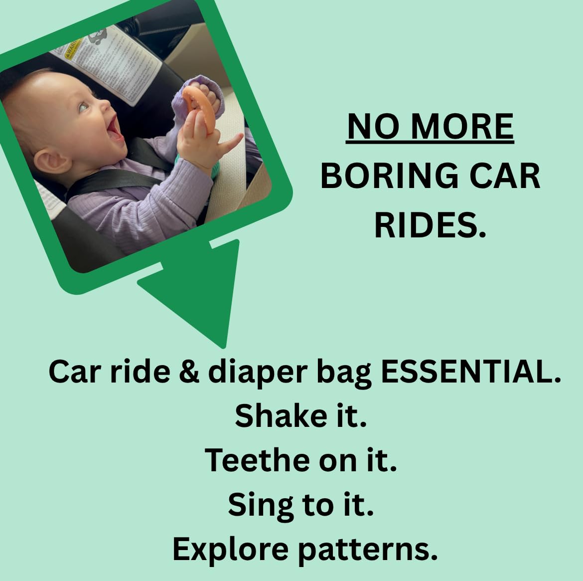 The Singing Mom microphone teether compact travel-friendly design beside a diaper bag