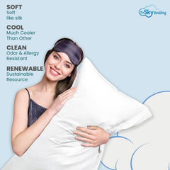 The Sky Bedding 500-thread-count Egyptian cotton weave in plum highlights premium fabric quality.