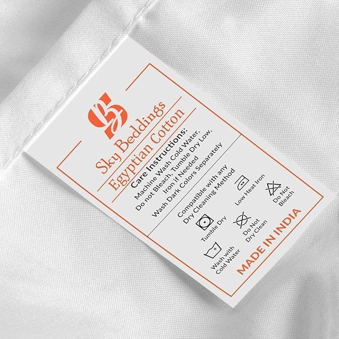 The Sky Bedding ivory pillowcase shown in cold-water care for longevity.