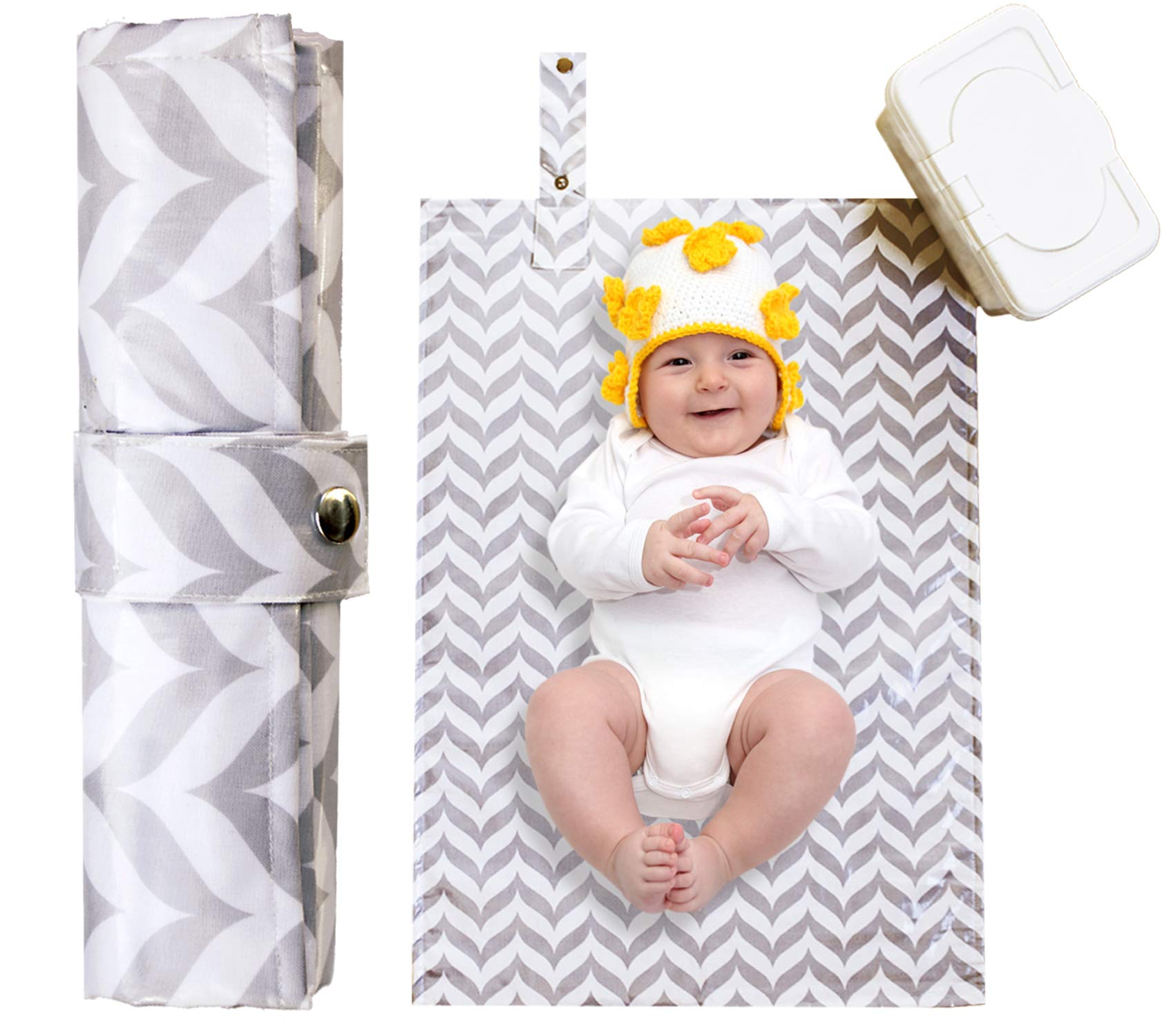 The Snug Bug portable diaper changing pad rolled-compact for on-the-go diaper changes.