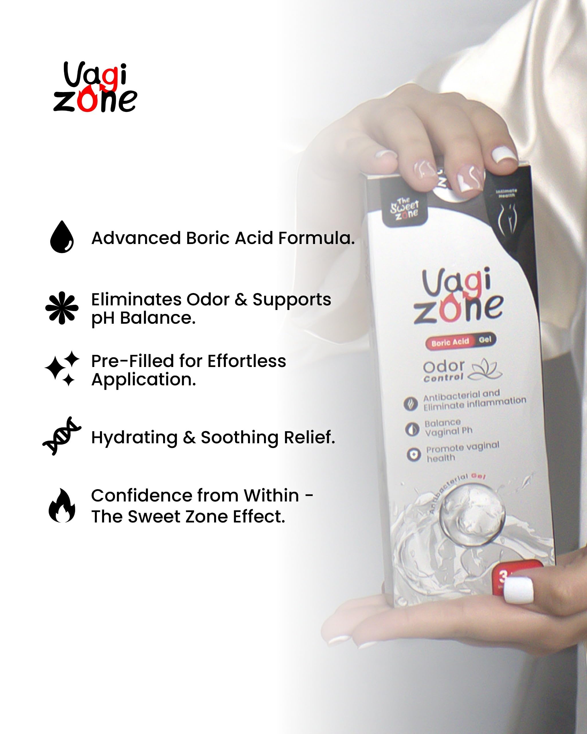 Vagizone applicator closed with clean, minimal design