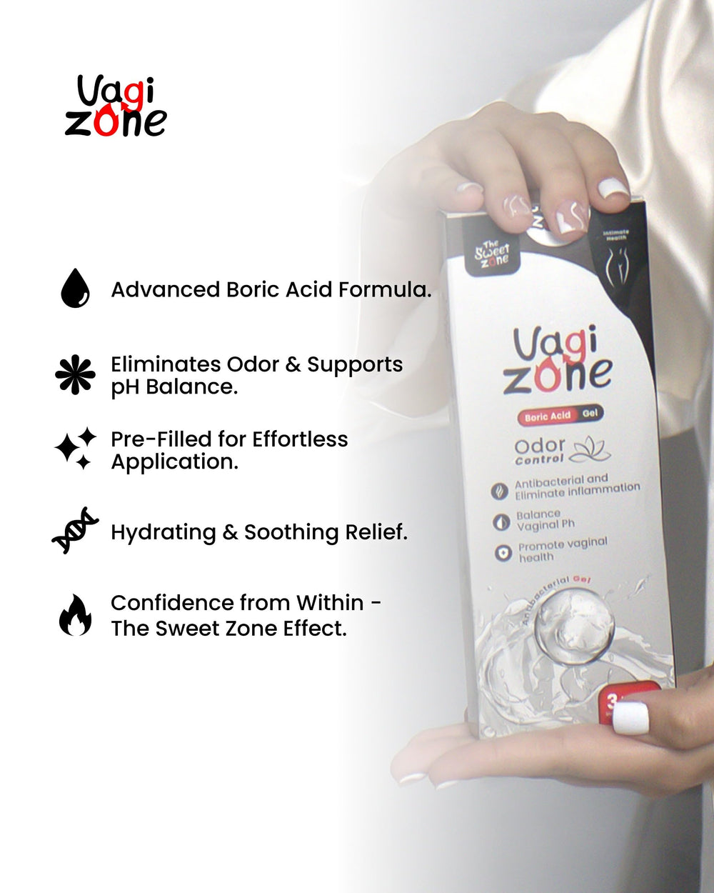 Vagizone applicator closed with clean, minimal design