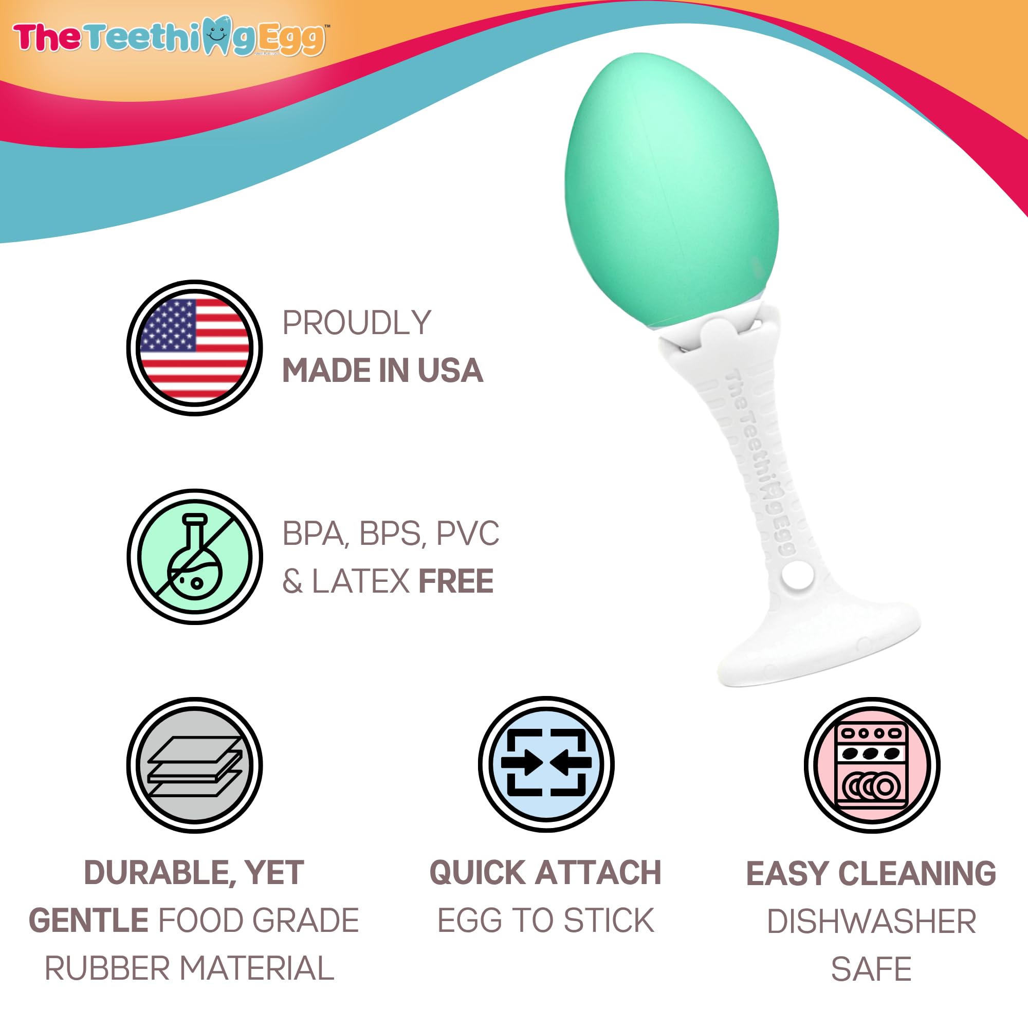 The Teething Egg interior rattle enhances sensory play during teething.