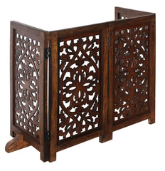 The Wooden Town burnt-finish dog gate side view showing sturdy construction.