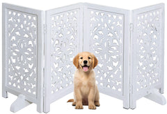 The Wooden Town free-standing dog gate in white finish, ideal for doorways and stairs safety.