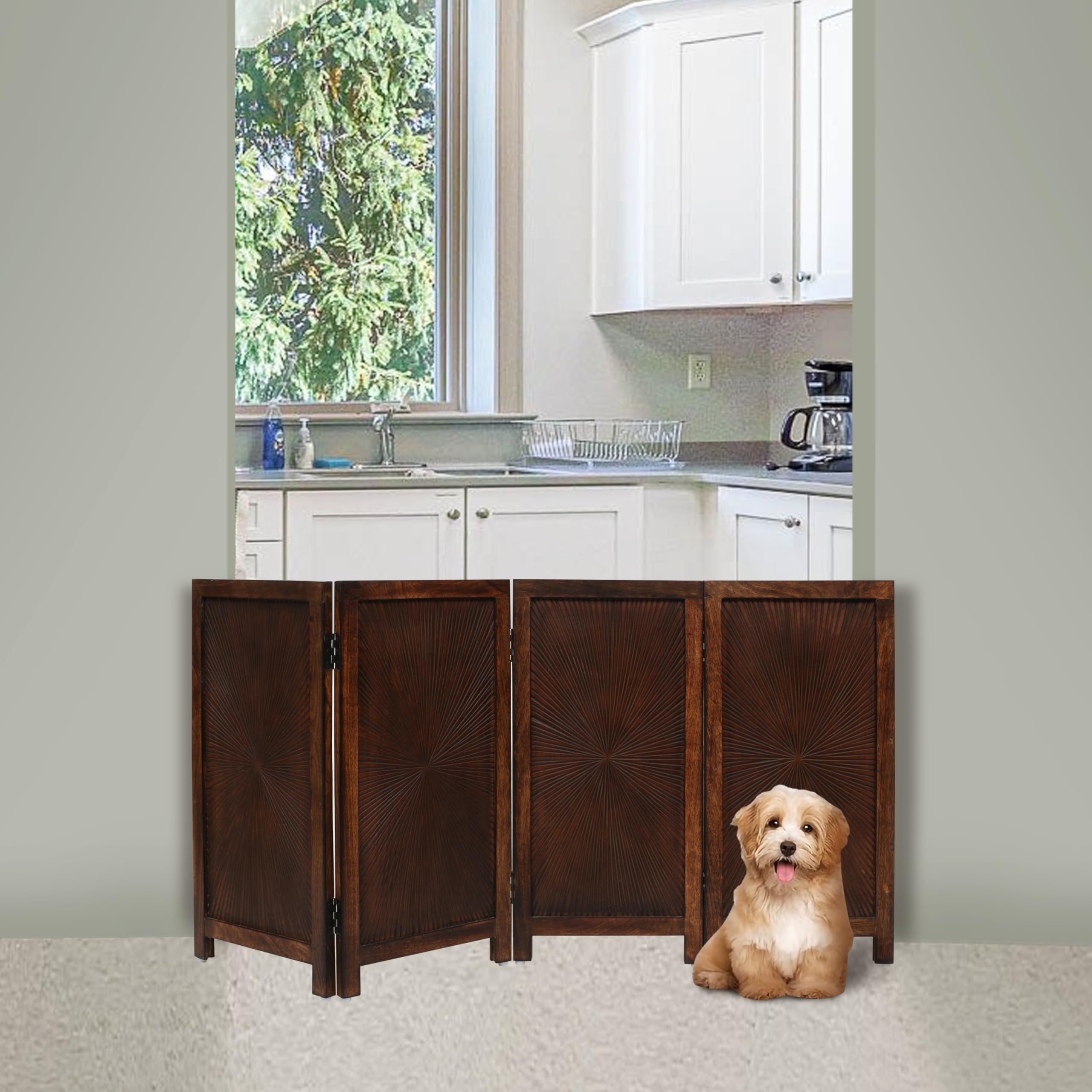 The Wooden Town pet gate blends with home decor while keeping pets safe.