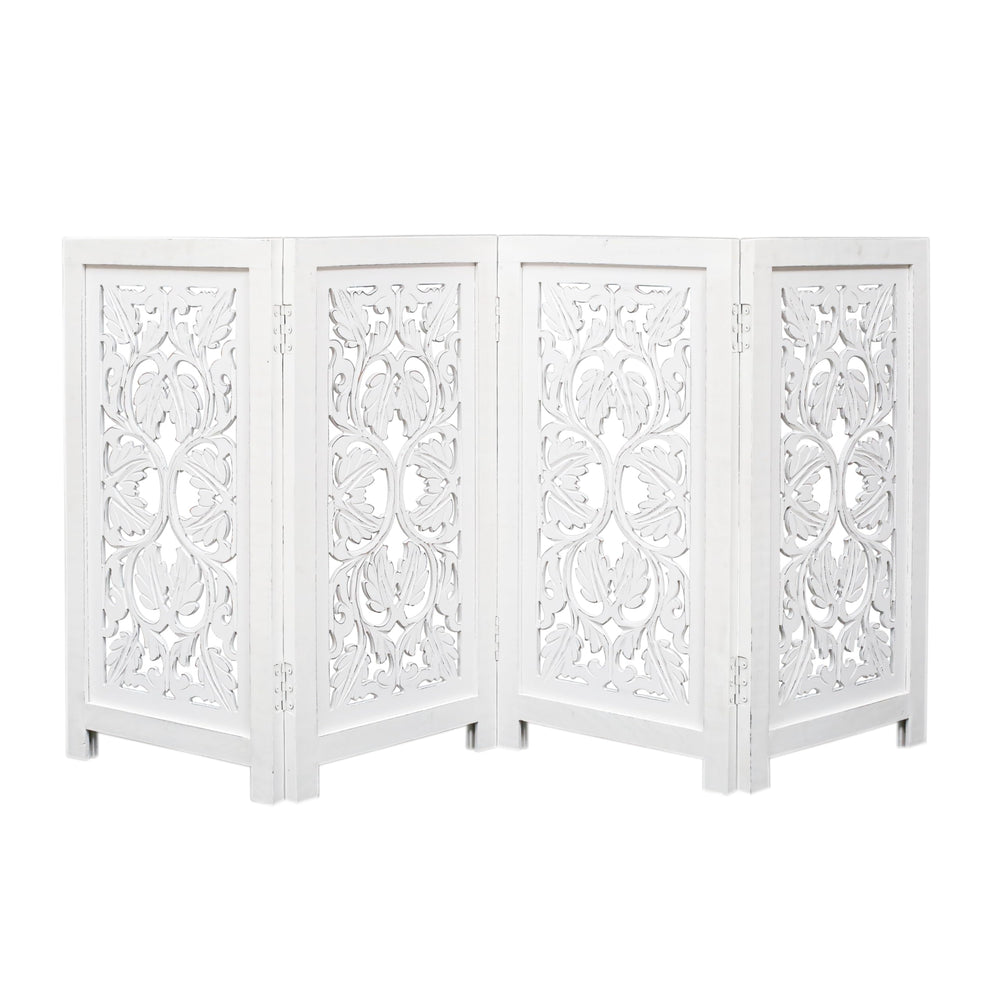 The Wooden Town portable pet gate travels easily between rooms.