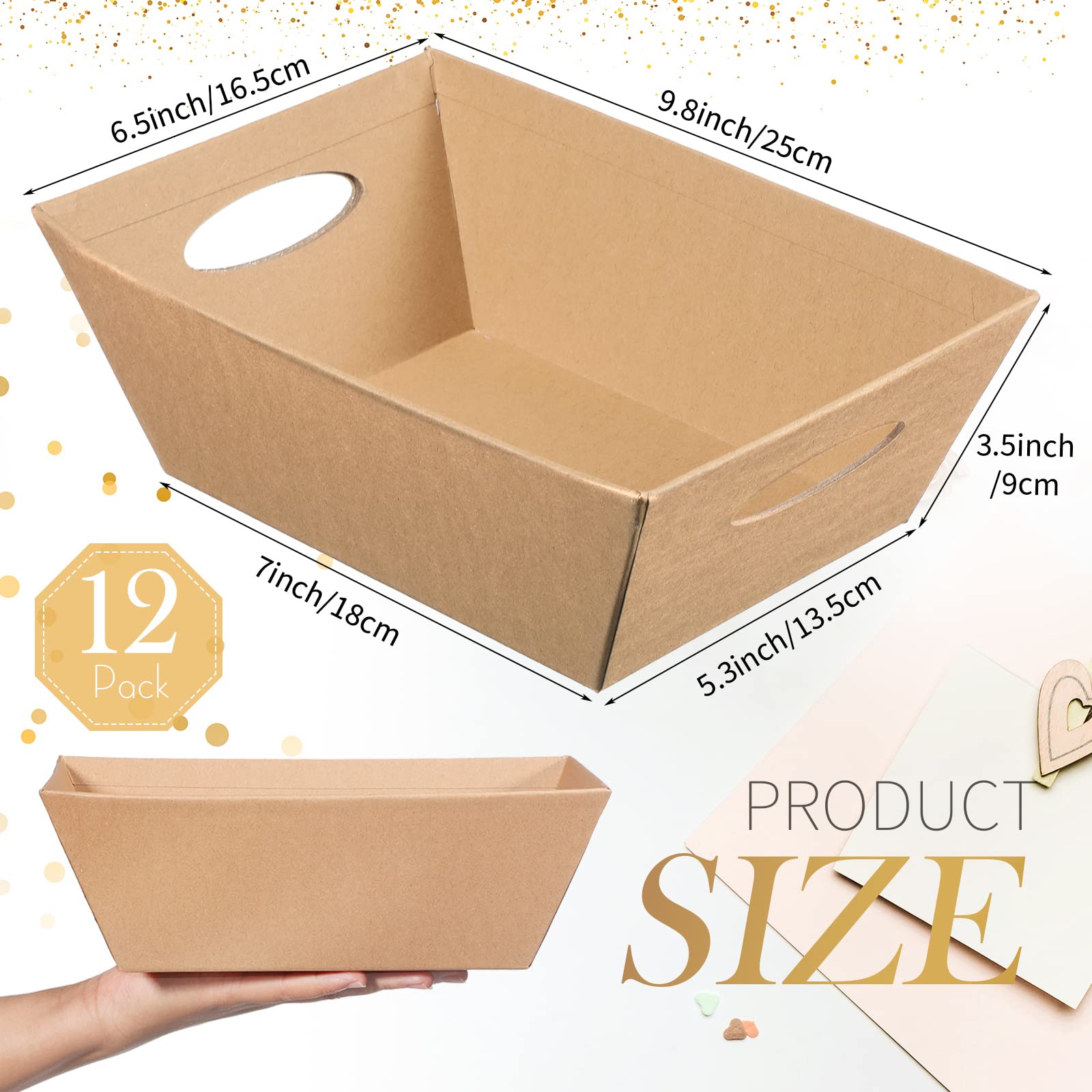 Thenshop cardboard trays provide sturdy support for wrapped gifts