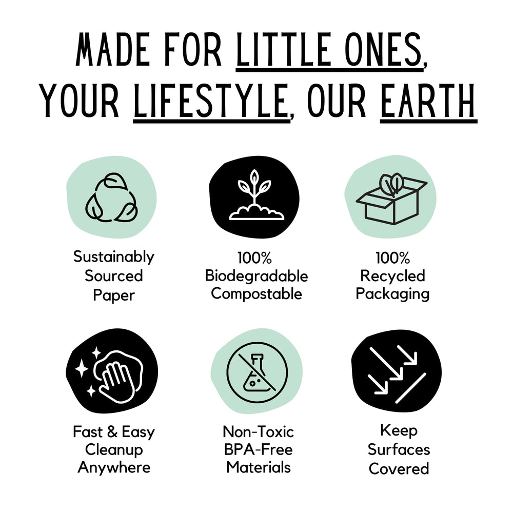 THEO'S MATS disposable pack enables easy cleanups after meals.