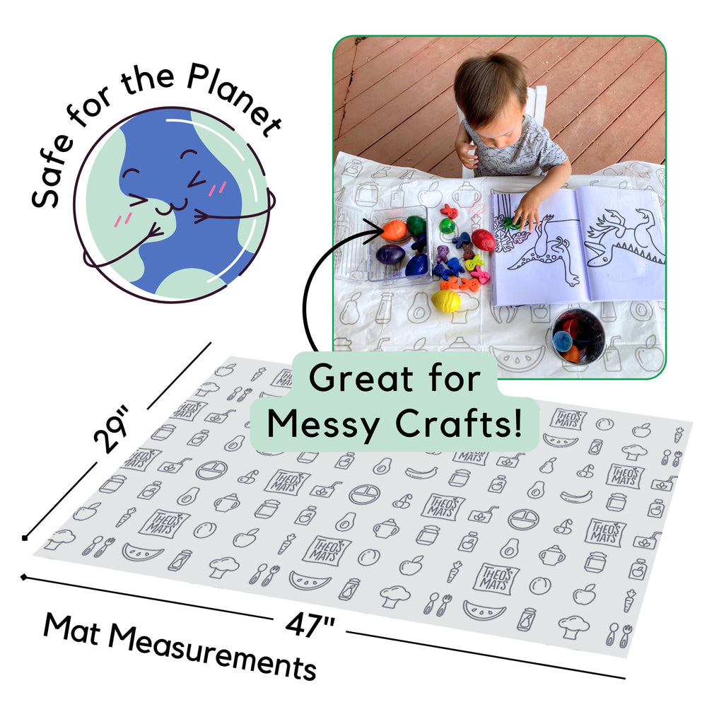 THEO'S MATS biodegradable materials support eco-friendly meal cleanup.