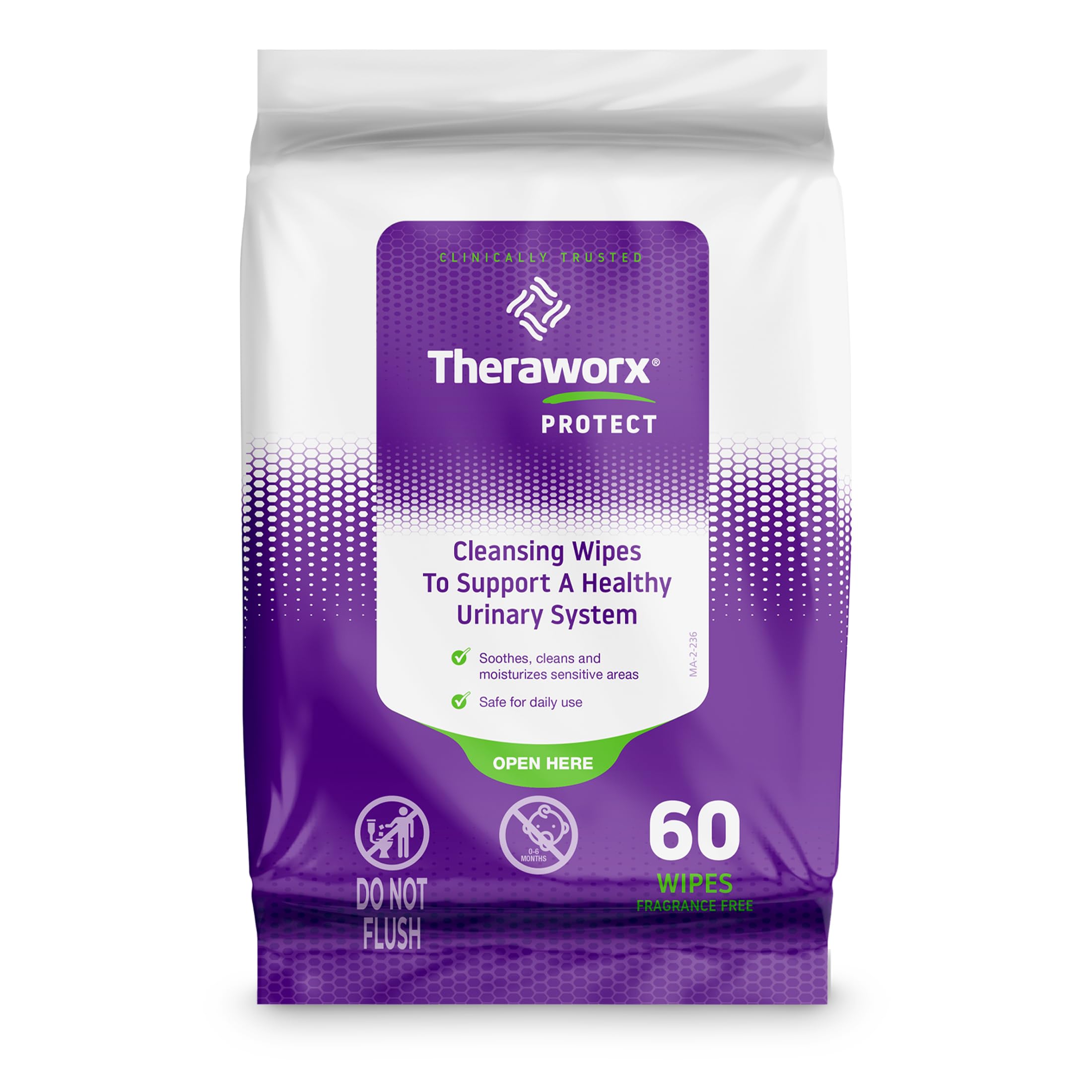 Theraworx Protect cleansing wipes for urinary health, gentle daily use.