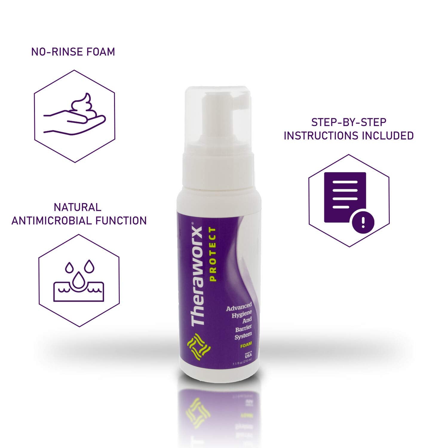 Close-up of THERAWORX PROTECT foam spread on skin for barrier