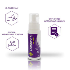 Close-up of THERAWORX PROTECT foam spread on skin for barrier