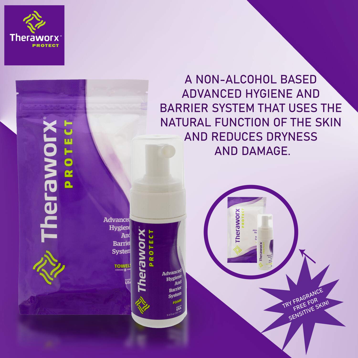 Made in the USA THERAWORX PROTECT foam packaging highlight