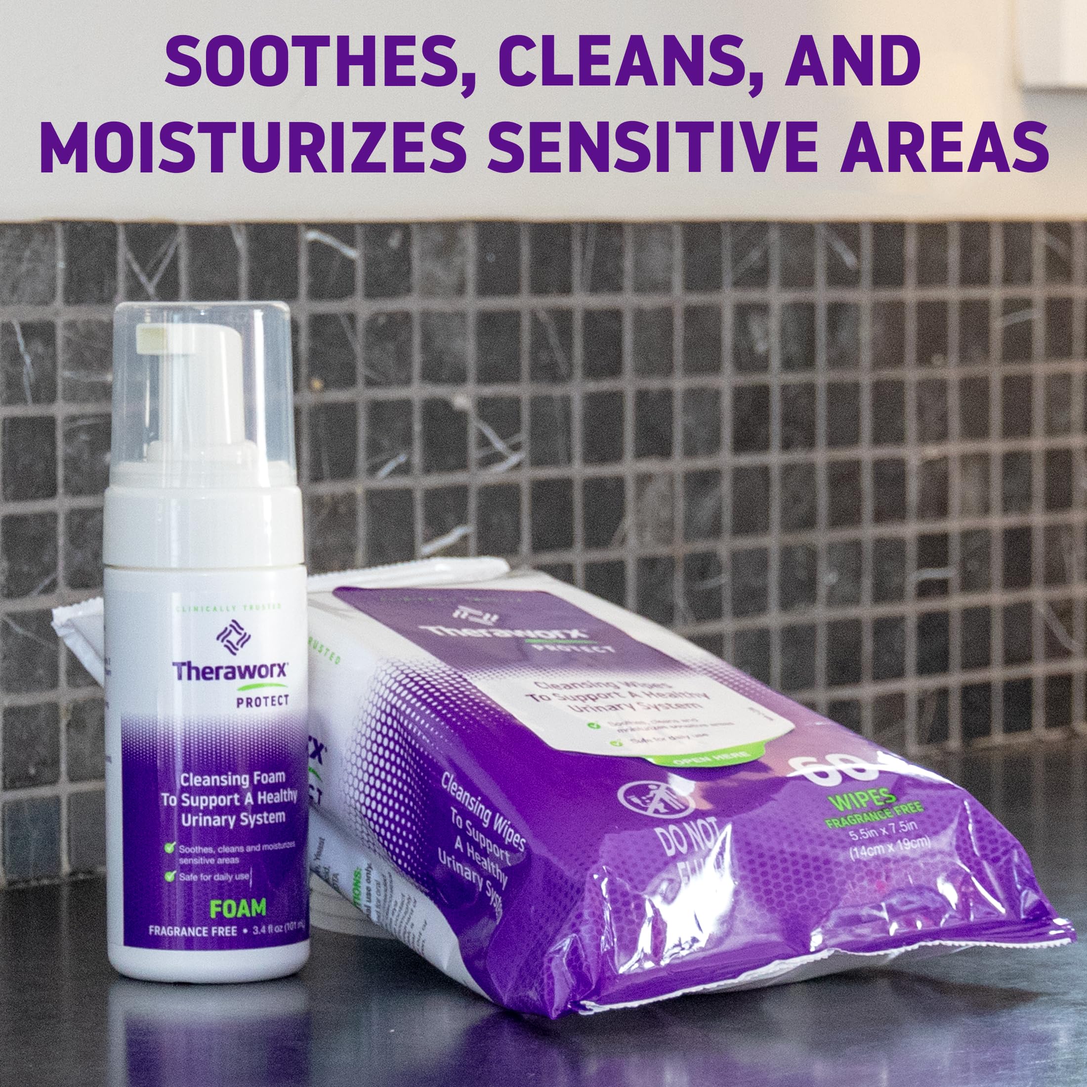 Theraworx Upak outer packaging displaying 60 wipes