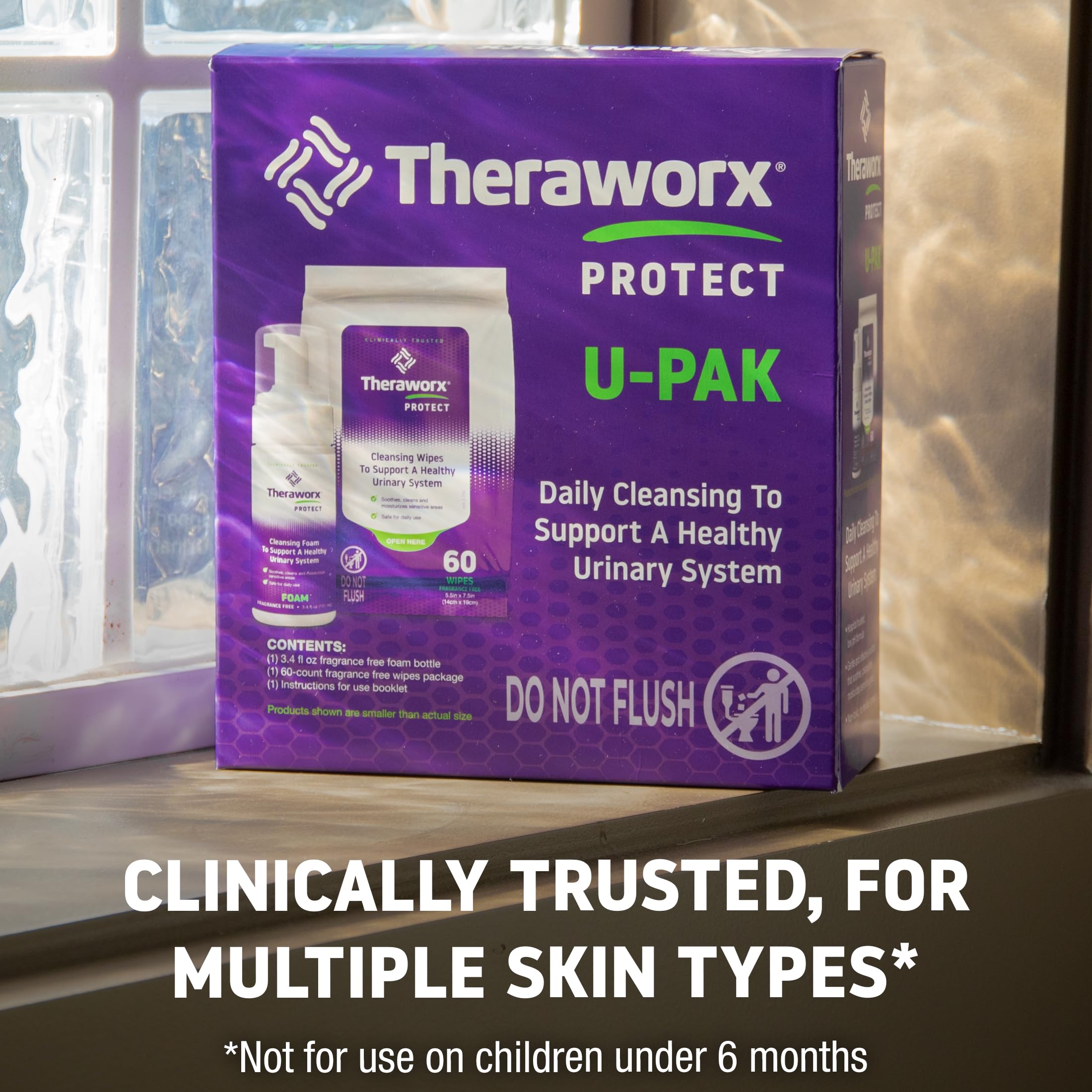 Theraworx Upak wipes in hand for quick daily use