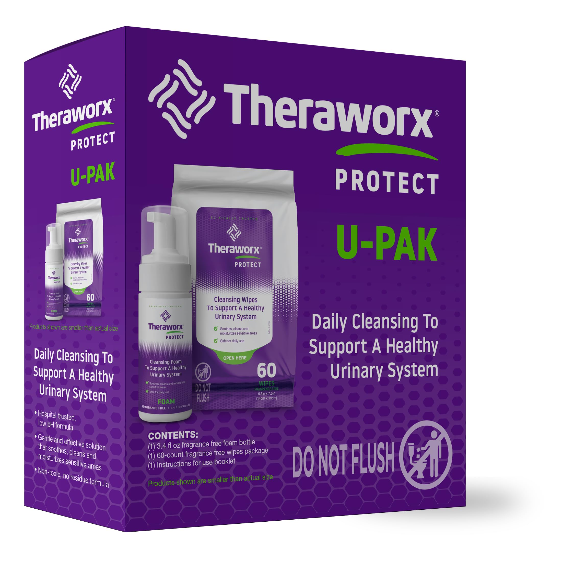 Theraworx Upak wipes front view for daily cleansing and hygiene