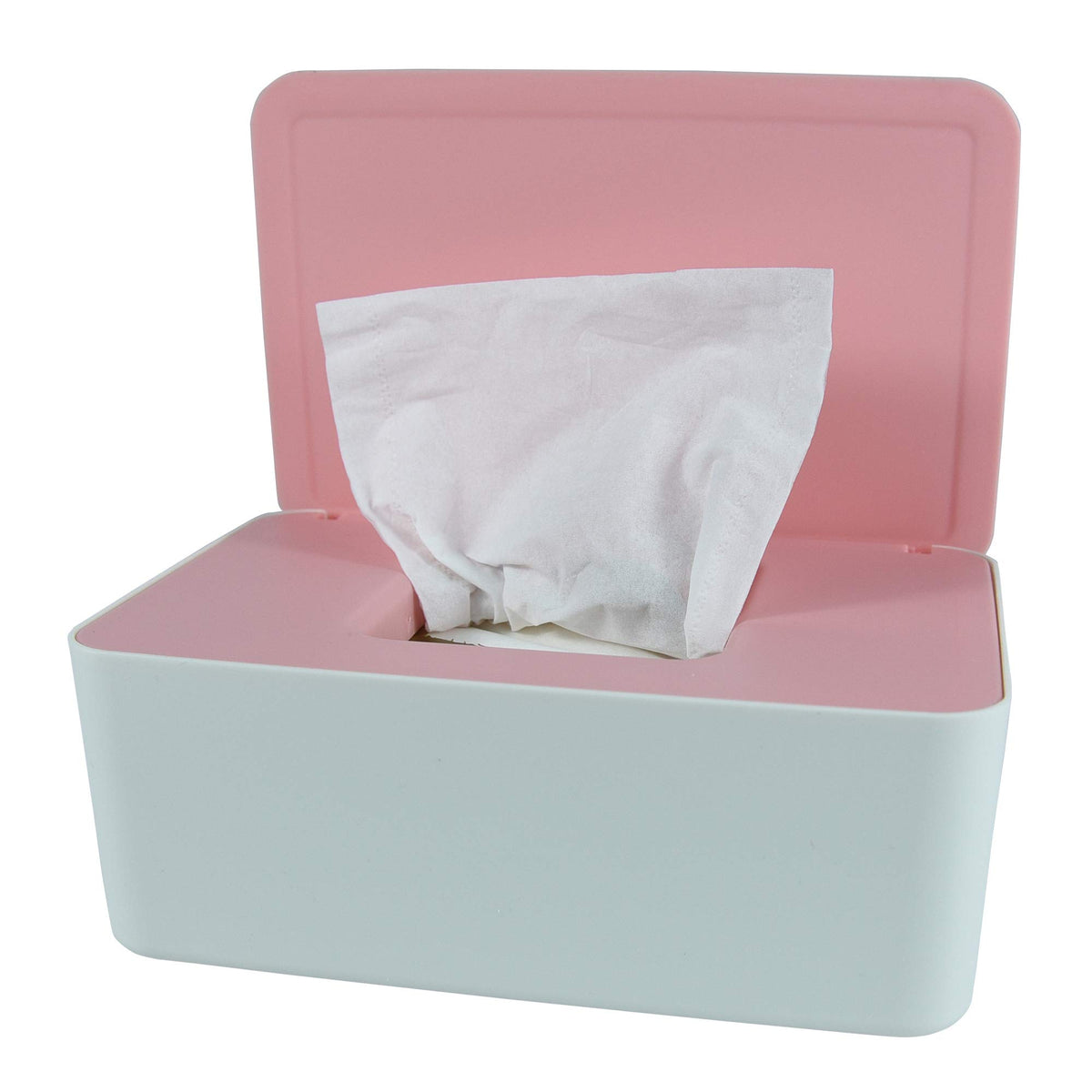 The Revenant diaper wipes dispenser pink front view for easy access and compact storage.