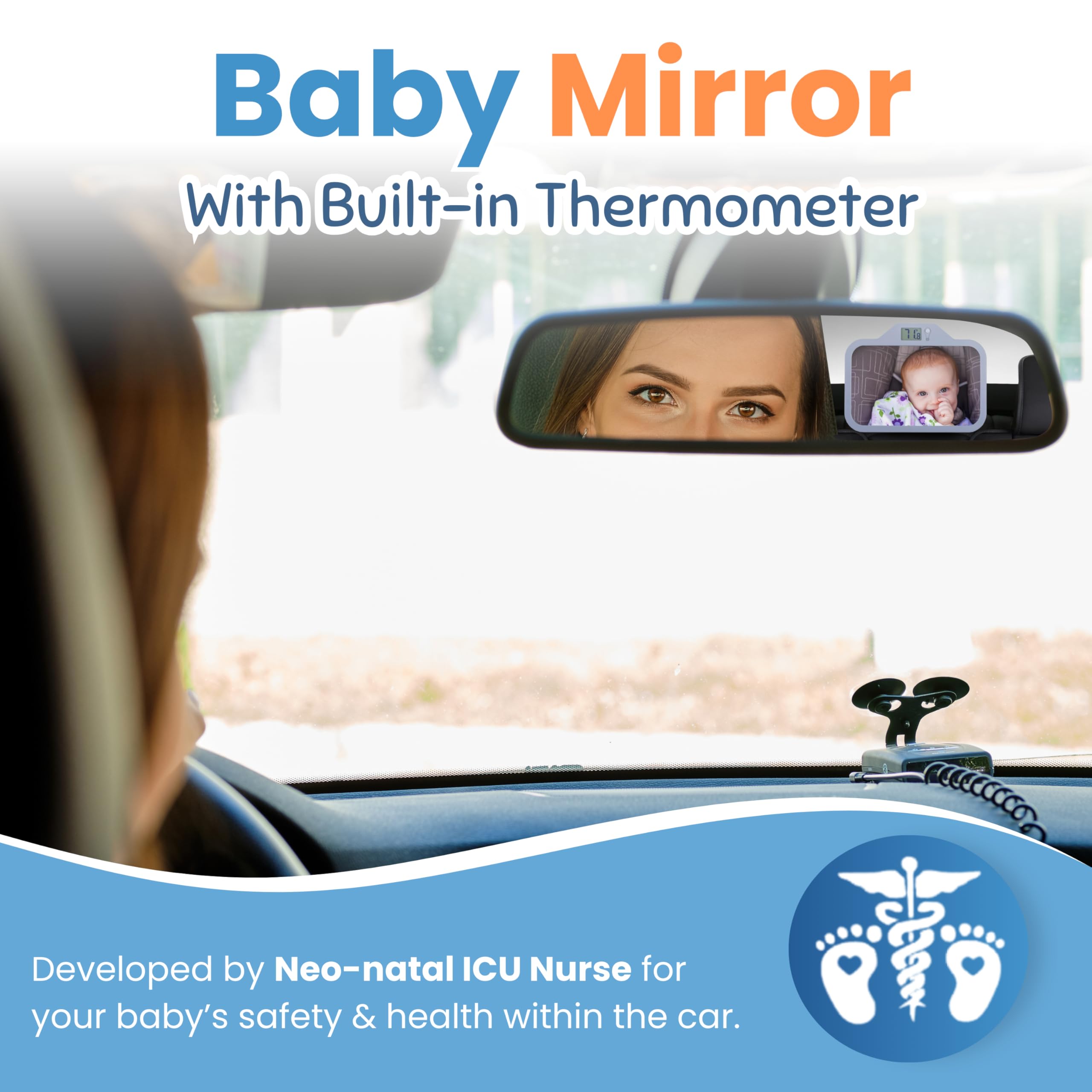 THERMOMIRROR wide-angle rear-facing mirror for a clear baby view