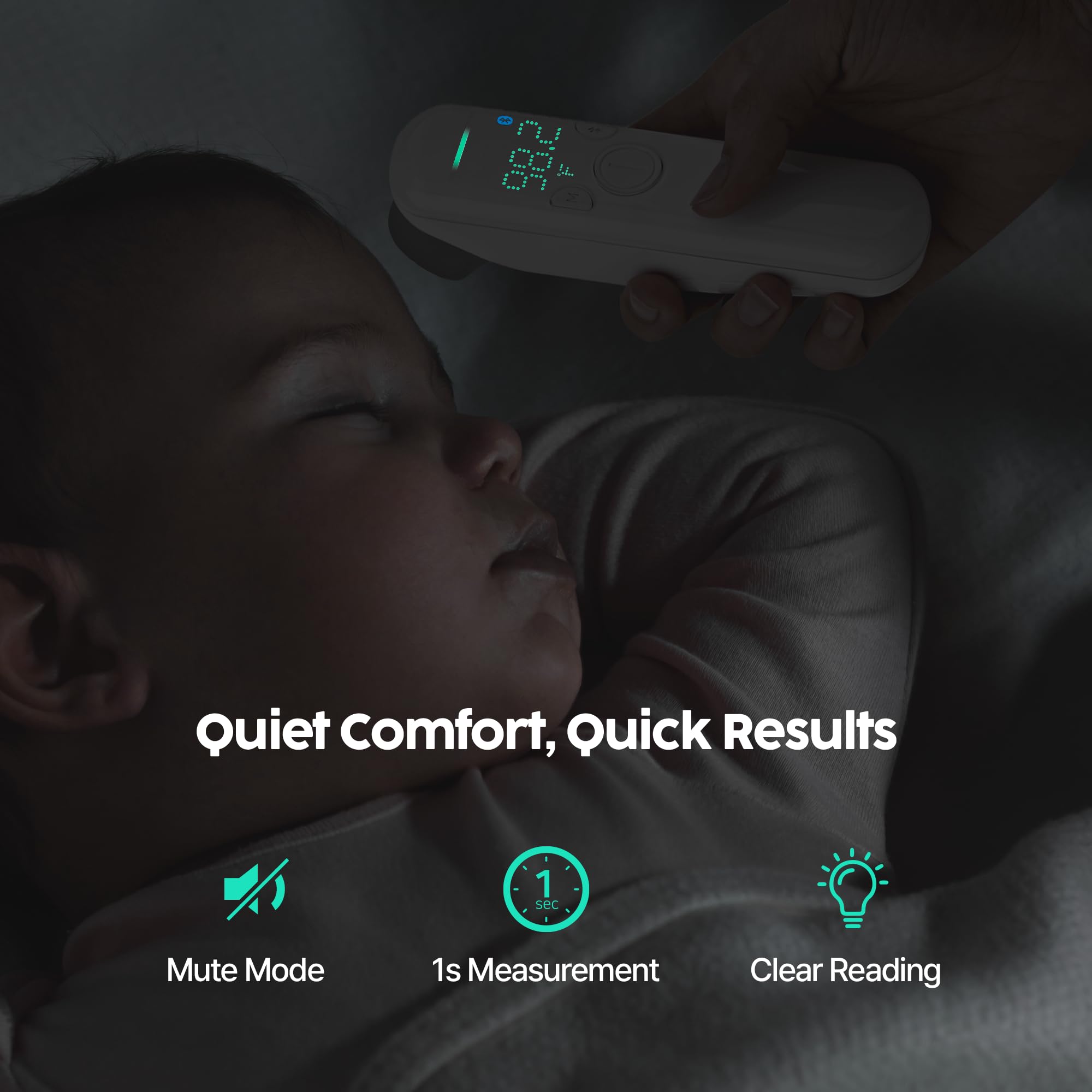 ThermoQuick silent mode with LED display enables nighttime temperature checks