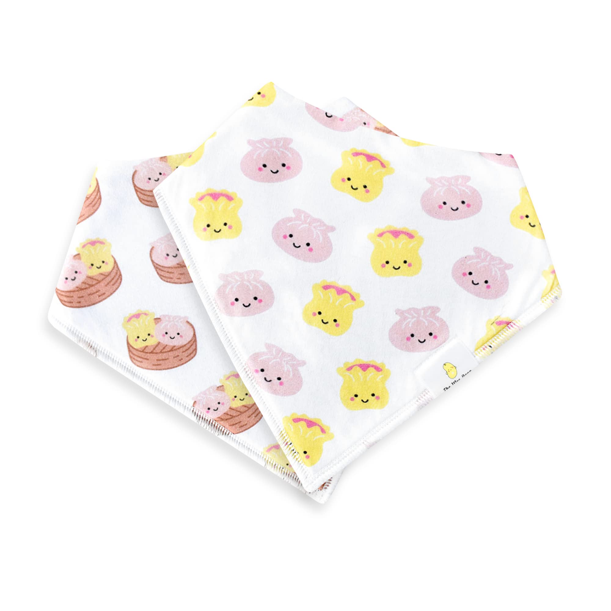 The Wee Bean bandana bib two-pack shown on a baby, absorbent and mess-ready during feeding.