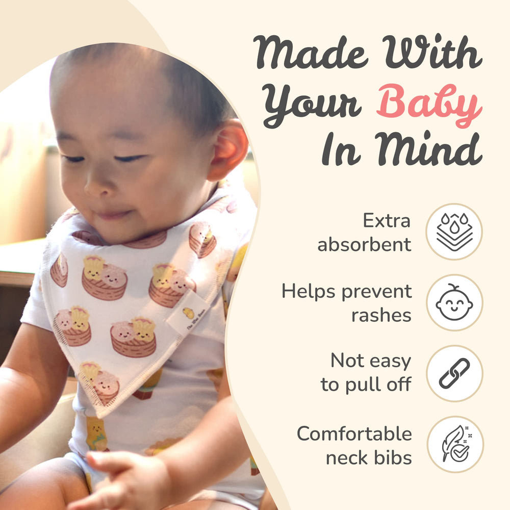 The Wee Bean bib stays in place without Velcro, ideal for active babies.