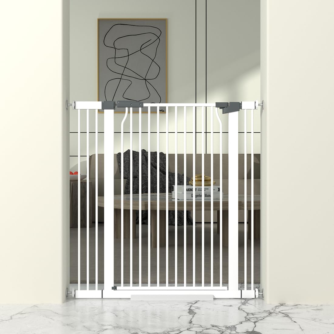THEYFIRST 41-inch extra tall gate blocks doorway climbs for kids and pets.