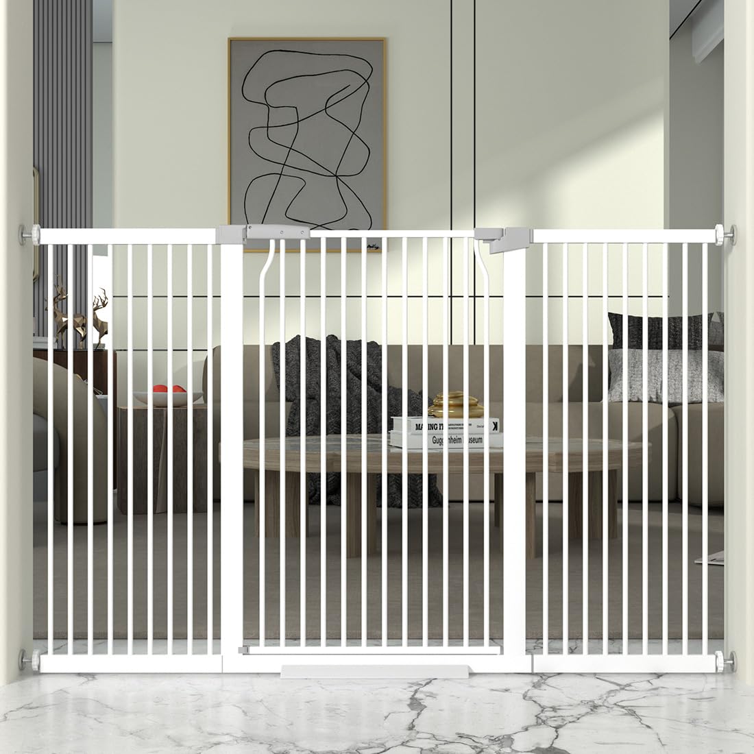 TheyFirst 41-inch extra-tall gate keeps pets contained in entryways.