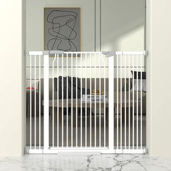 THEYFIRST 41-inch cat gate in doorway prevents jumping and keeps pets safe.
