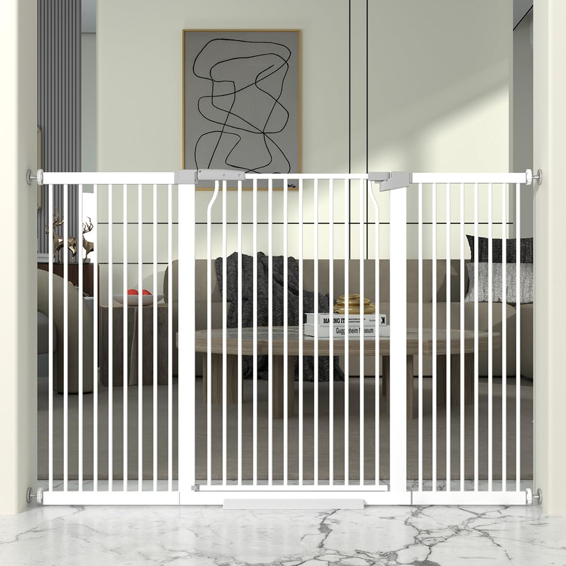 THEYFIRST 41-inch cat gate height prevents jumping and keeps pets contained.