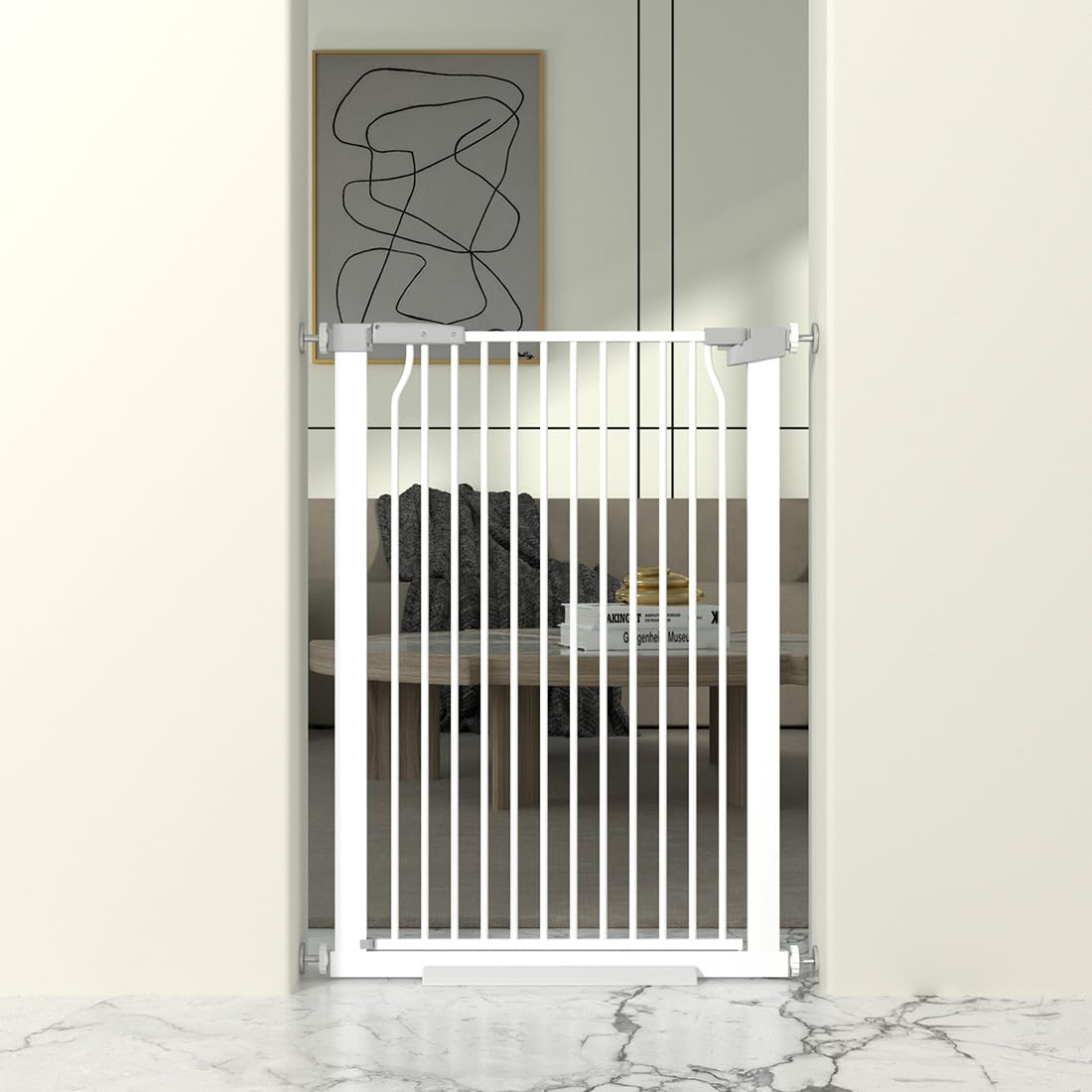 THEYFIRST 41-inch cat gate height blocks jumps in doorways