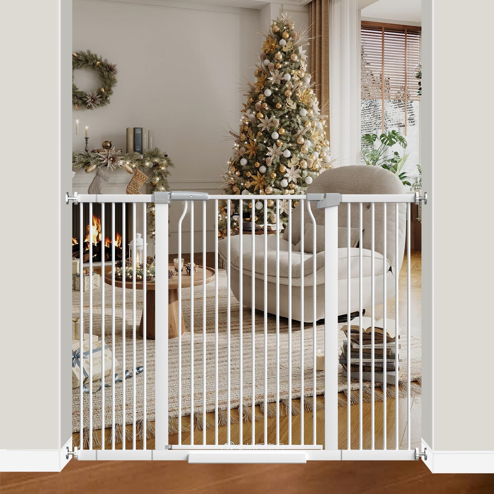 THEYFIRST 41-inch gate in doorway closeup showing tall barrier and secure fit for doorways