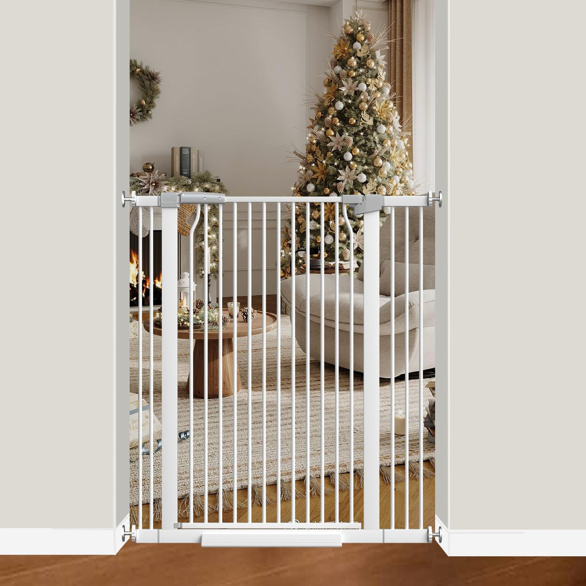 THEYFIRST 41-inch extra tall gate in doorway keeps toddlers and pets safe