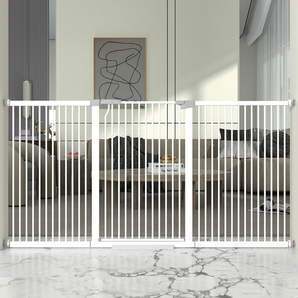 THEYFIRST 41-inch extra tall gate in doorway keeps pets contained safely.
