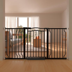 THEYFIRST 53-62 wide baby gate in doorway, safe for children and pets.