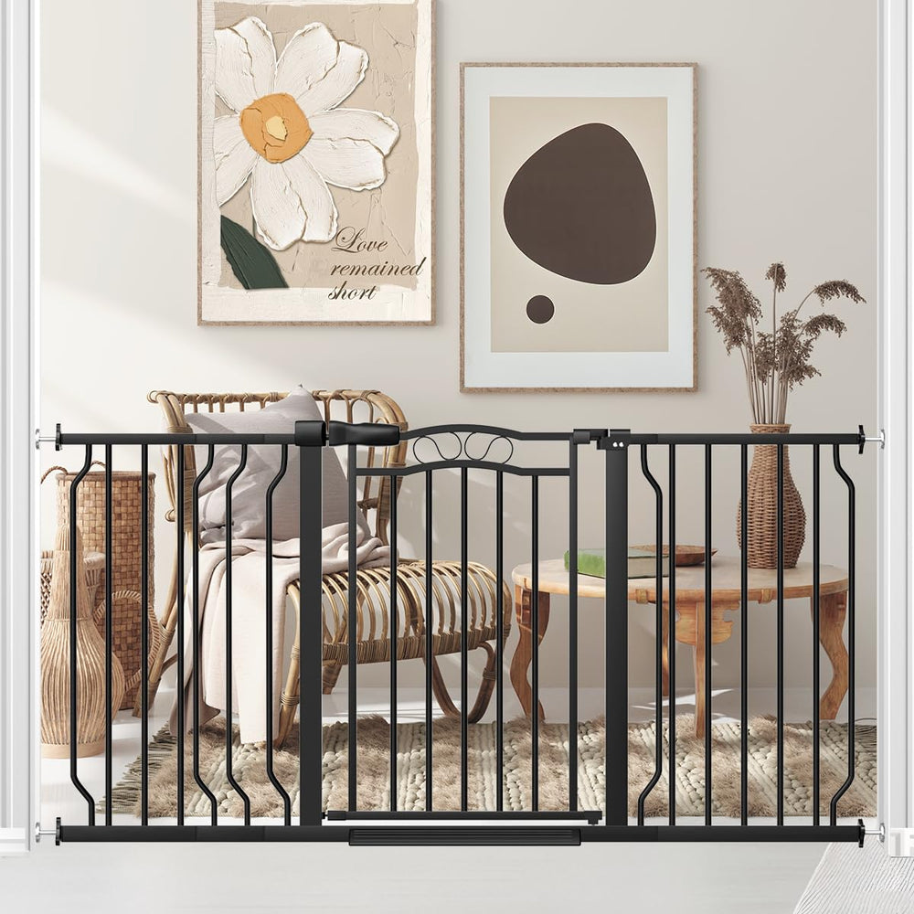 THEYFIRST auto-close gate with 90-degree hold open at doorway.