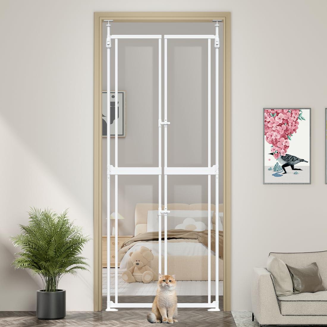 THEYFIRST clear tall cat gate with 71-98 inch panel for reliable containment