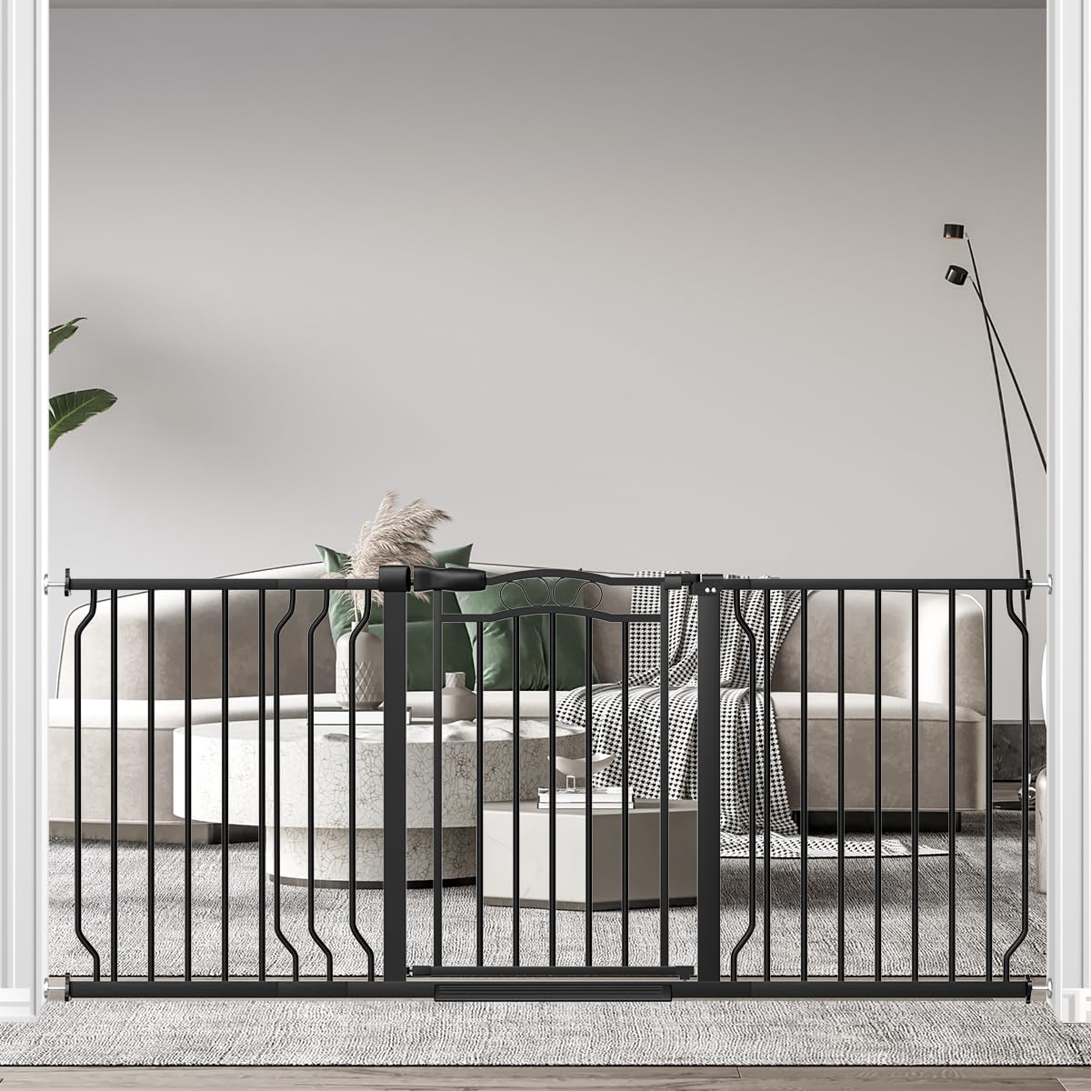theyfirst walk-through black gate in use, convenient for busy homes